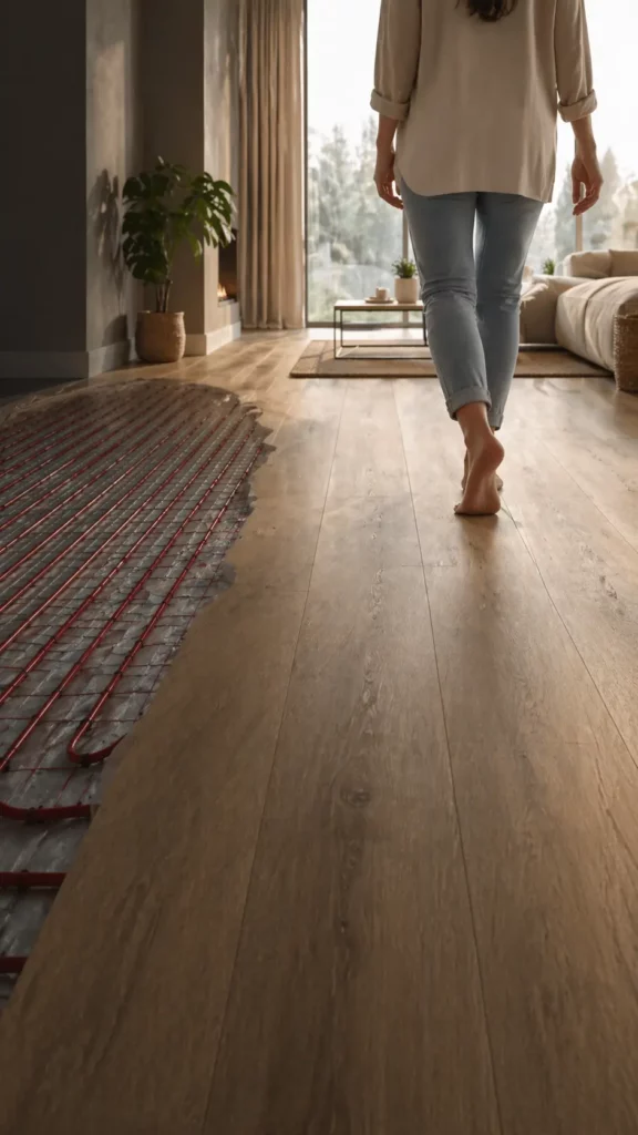 PVC vloer met houtlook in combinatie met vloerverwarming